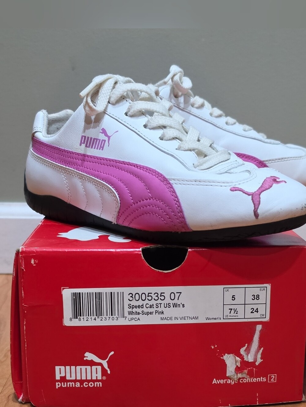 PUMA Speed Cat ST Low Top Lace-Up Athletic Sneakers White/ Pink Black 300535-07